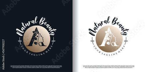 letter logo a with nature beauty concept design premium vector