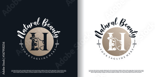 letter logo h with nature beauty concept design premium vector