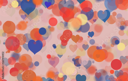 Background pattern abstract design texture. Seamless. With hearts. Theme is about colors, blurry, illuminated, pattern, air, graphic, love, overflows, decoration, translucency, defocused