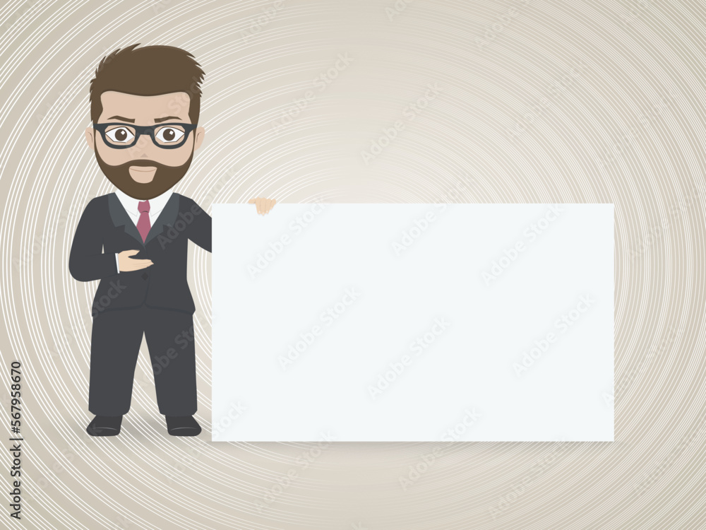 Businessman holding a big blank white board space for your text.