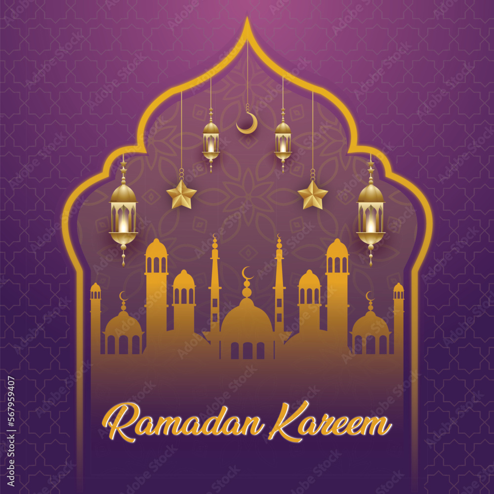 Realistic Ramadan Kareem background with moon, golden ornaments and lanterns. Realistic Ramadan Kareem background with moon, golden ornaments and lanterns.