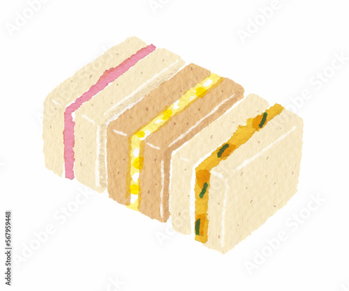 美味しそうなサンドイッチ　手描き　イラスト
