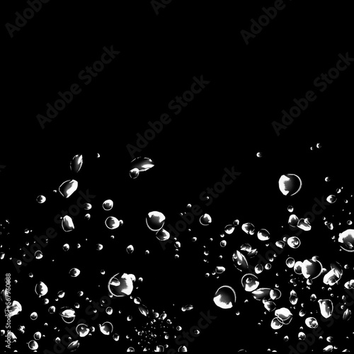 Abstract fresh soda bubble groups. High-quality stock image liquid water bubbles, carbonate drink, oil shape, beer fizzing, splashing and floating drop in black background for represent sparkling