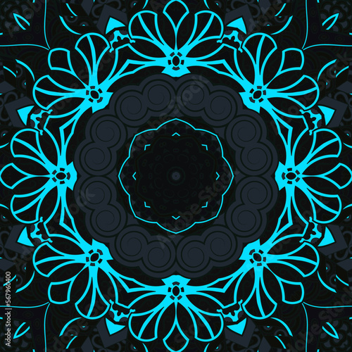 Seamless tile texture. Tracery mehndi design image. Dark toxic colors. Ethnic doodle art. Curved doodling picture. Vector