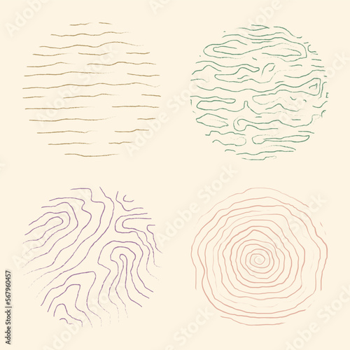 Set of round abstract colored hand drawn doodle texture shapes.