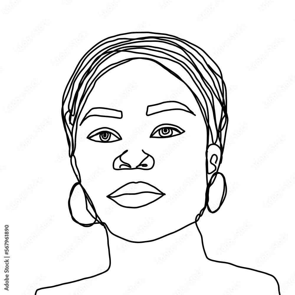 Black Woman African American Afro One-line drawing Black Woman African American Afro One-line drawing