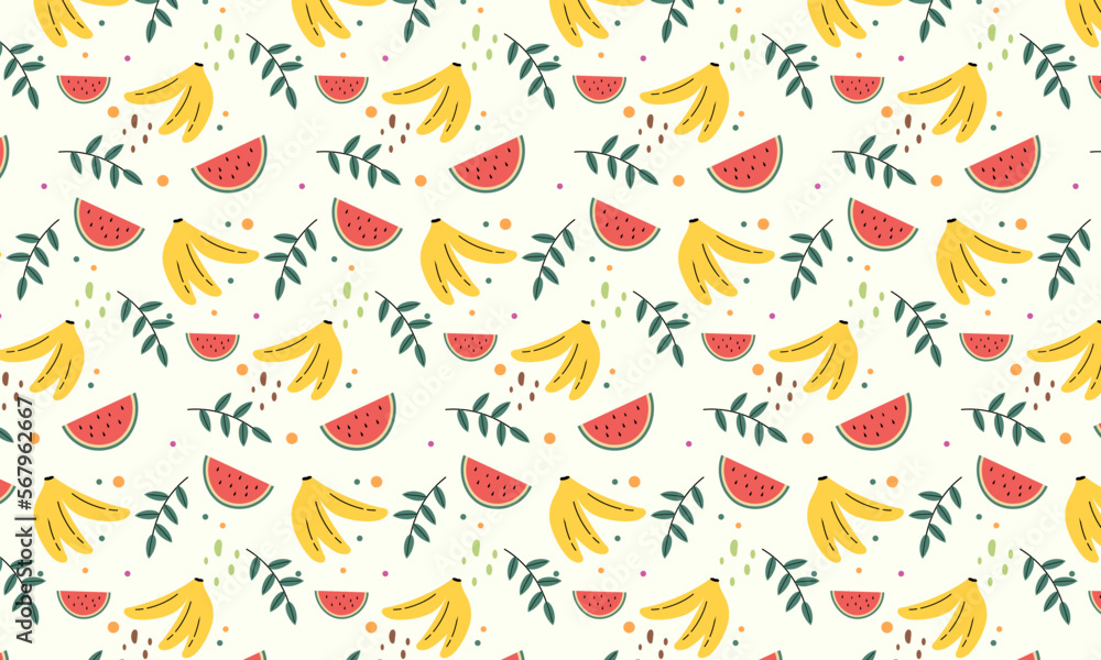 Fototapeta premium Seamless Pattern of Tropical Fruits Vector
