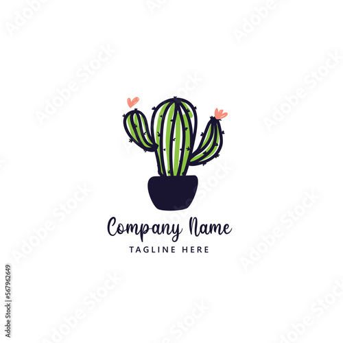 Drawing cute cactus logo graphic vector