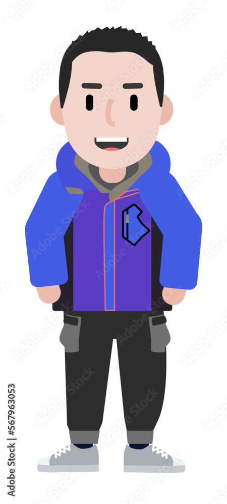 Young man cartoon in winter sports jacket