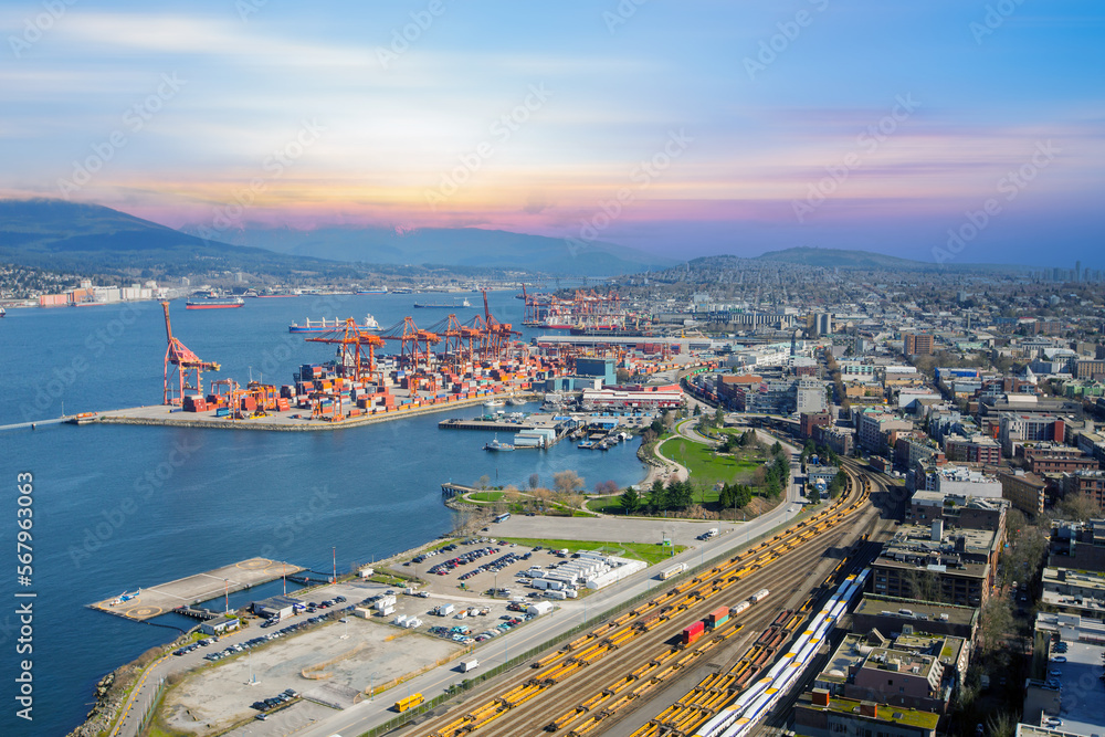 Vancouver aerial view of the container terminal, Canada