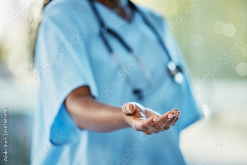 Obraz na plátně Healthcare, doctor or nurse with helping hand giving support, health care and volunteer work in hospital in Africa