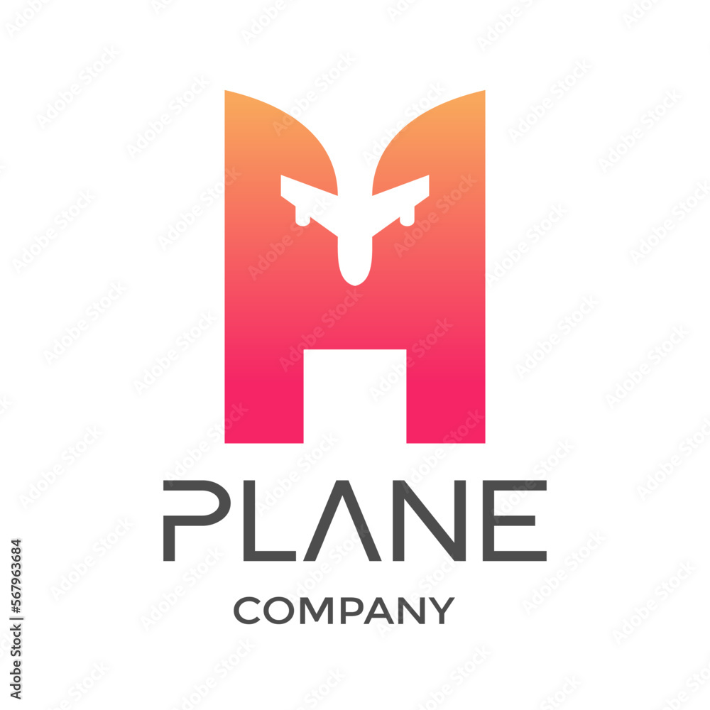 Fototapeta premium Letter H with plane vector logo. This design is modern and suitable for travel and transportation.