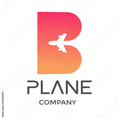 Letter B with plane vector logo. This design is modern and suitable for travel and transportation.