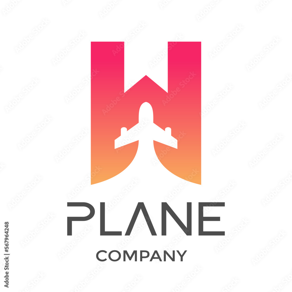 Obraz premium Letter W with plane vector logo. This design is modern and suitable for travel and transportation.
