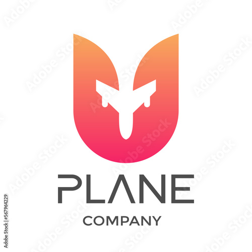 Letter U with plane vector logo. This design is modern and suitable for travel and transportation.