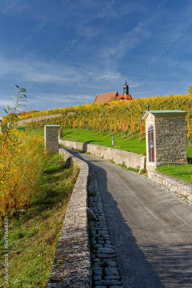 Maria im Weingarten und Weinberge bei Volkach, Unterfanken, Bayern, Deutschland
