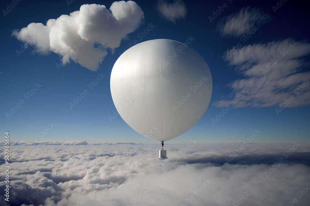 Aerial spy balloon: a look at a round spy balloon floating in the sky, Generative AI - obrazy, fototapety, plakaty 