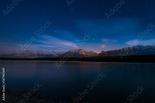 Nighttime starscape of a mountain lake in the Canadian Rocky Mountains, Kananaskis Country Alberta, Canada © BGSmith