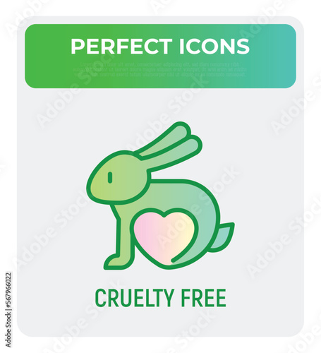 Cruelty free sign. Thin line icon of rabbit with heart. Symbol for beauty product. Modern vector illustration.