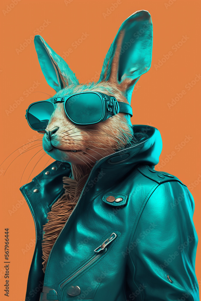 Stylish rabbit as Fashion Model in Leather Jacket Generative AI Digital ...