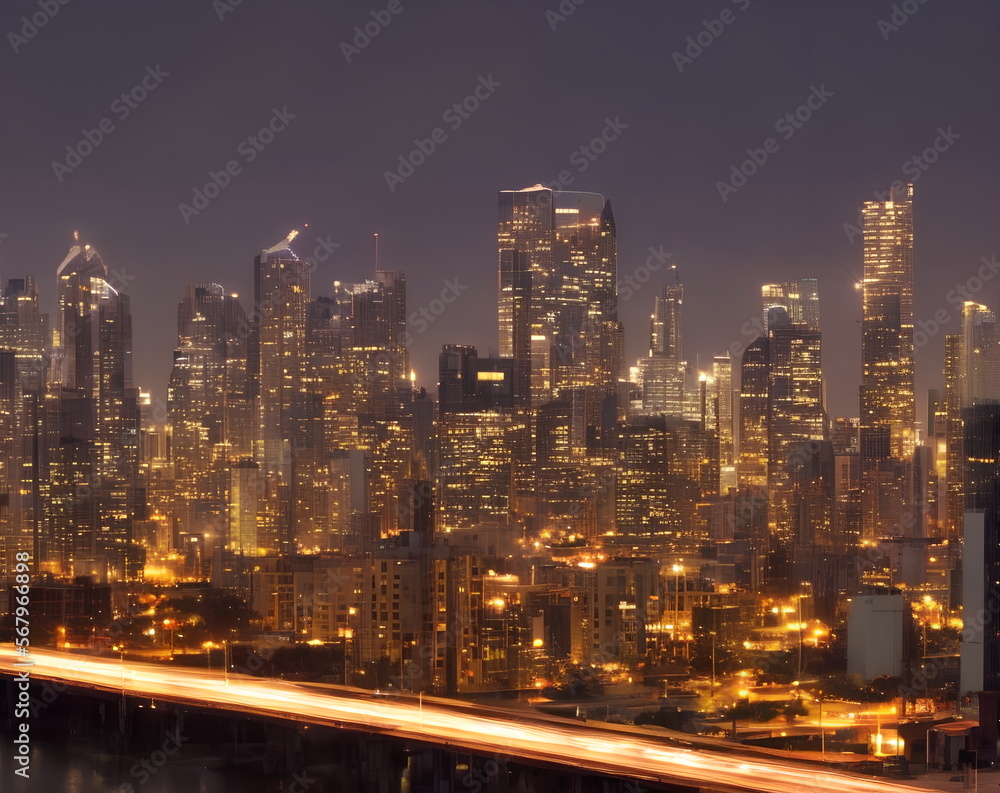 Illustration of modern American city with skyscrapers, Generative AI Illustration of modern American city with skyscrapers, Generative AI
