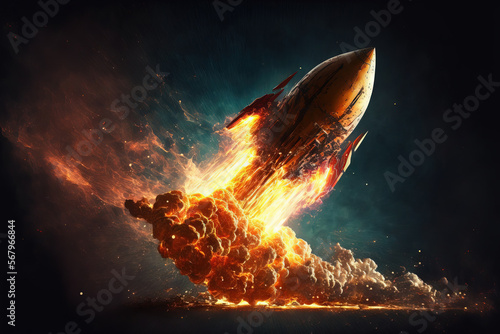 Fototapeta Fire breaks out from a rocket. Generative AI