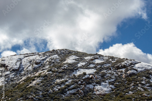 Snow capped rocky mountain. Winter landscape. © Romar66