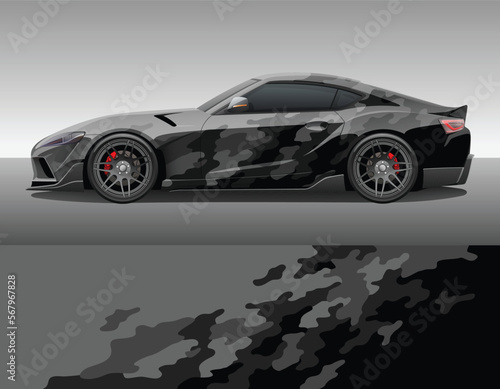 Camouflage car texture template for vinyl wrap and decal print. Classic camo military ornament. Vector illustration.