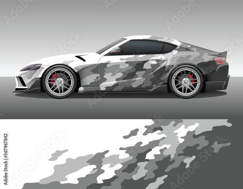 Camouflage car texture template for vinyl wrap and decal print. Classic camo military ornament. Vector illustration.