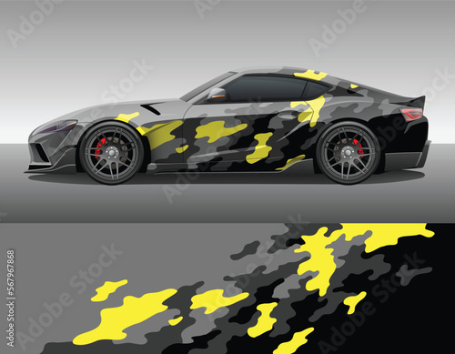 Camouflage car texture template for vinyl wrap and decal print. Classic camo military ornament. Vector illustration.