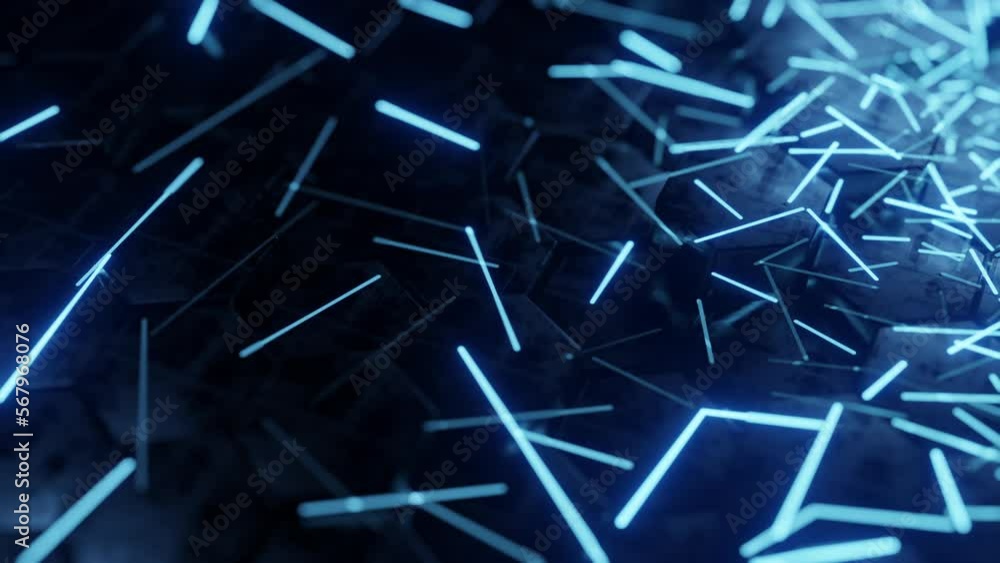 Futuristic hexagon background. Abstract blue hexagonal pattern. Random glowing lines. Neon light. Design from the future. 3d render. Seamless loop Futuristic hexagon background. Abstract blue hexagonal pattern. Random glowing lines. Neon light. Design from the future. 3d render. Seamless loop