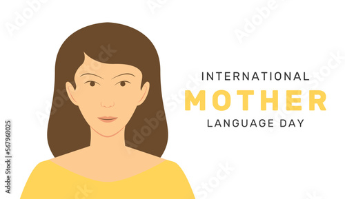 Vector illustration of International Mother Language Day with woman face cartoon character photo