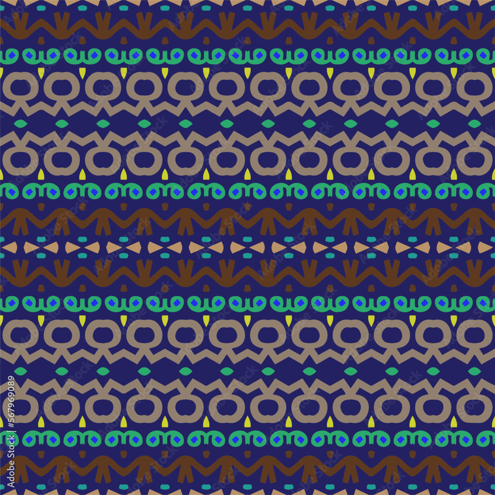 Vector geometric ornament in ethnic style. Seamless pattern with  abstract shapes, repeat tiles. Vintage retro texture.Repeating pattern for decor, fabric,textile and fabric.