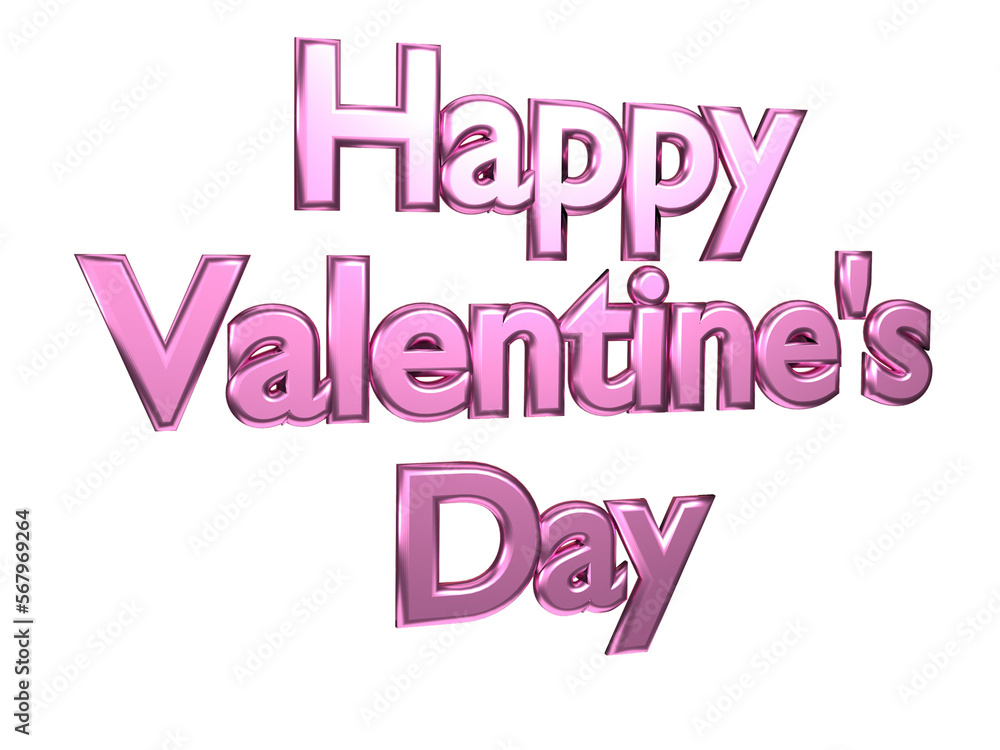 3d Text Happy Valentine's Day on a white background. Romantic pink collor with realistic design elements, balloons. 3D illustration, 3D rendering transparent background