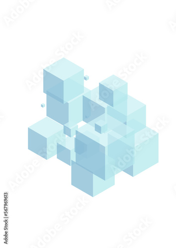 Blue-gray Square Background White Vector. Geometric Object Design. White Cubic Effect Illustration. Explosion Template. Monochrome Solid Polygon.