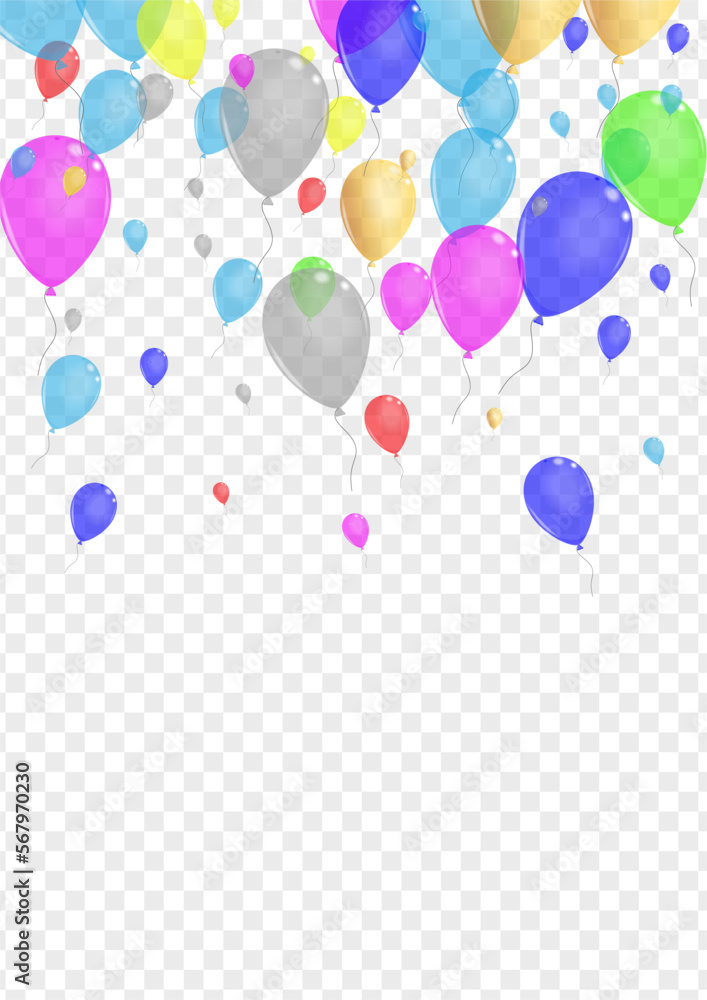 Multicolor Surprise Background Transparent Vector. Confetti Circus Frame. Colorful Inflatable. Red Balloon. Air Love Banner.