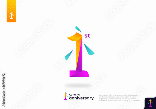 Number 1 logo icon design, 1st birthday logo number, 1st anniversary.