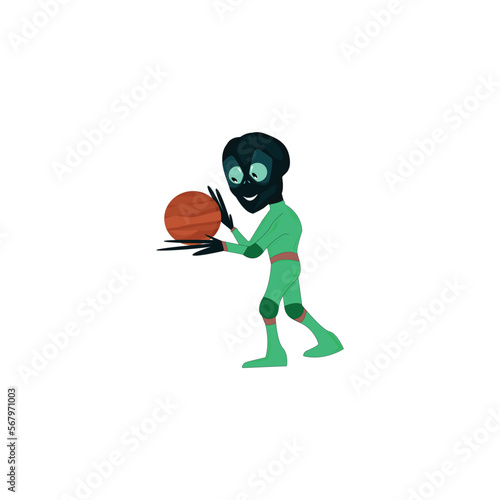 alien with space moon ball