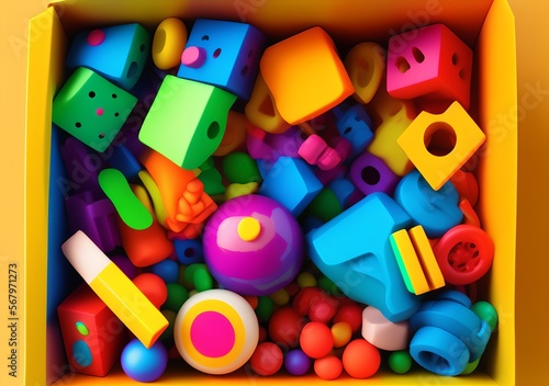 Colorful Toys in a Box, Generative AI Illustration