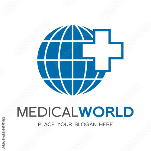 Medical World Vector logo template. This design use cross health and earth symbol. Suitable for doctor or hospital business.