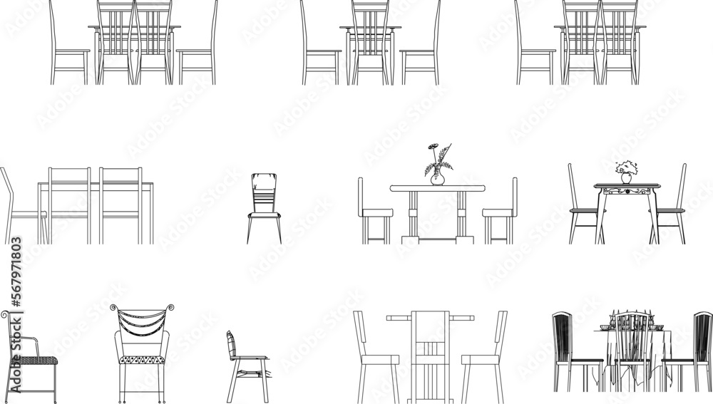 Vector sketch illustration of modern minimalistic classic dining room table