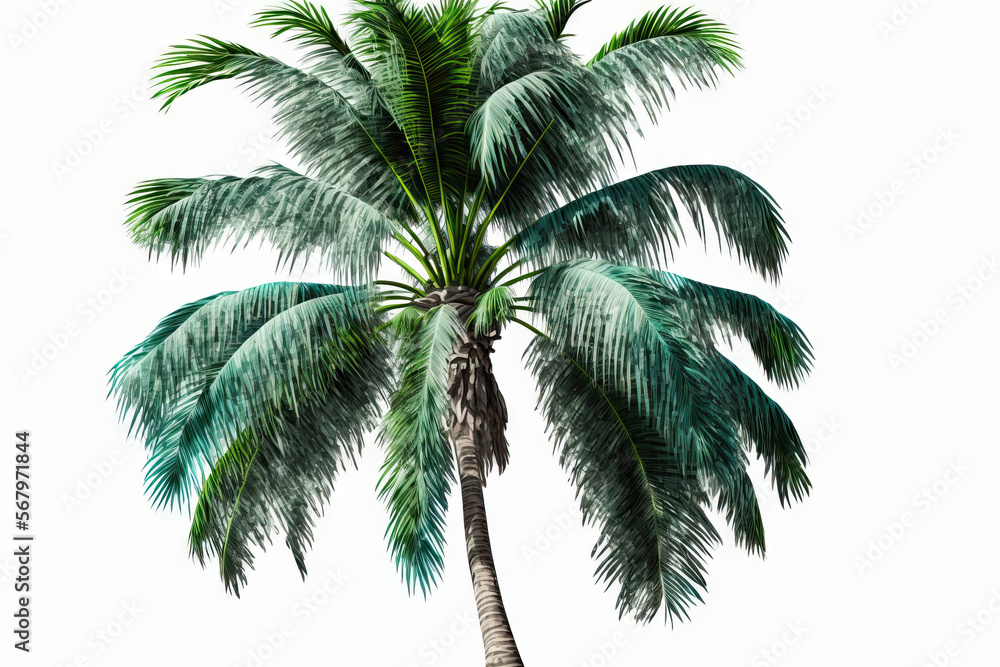 Fototapeta premium palm tree with coconuts isolated on a white background. Large size. Generative AI