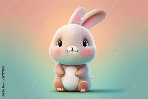 Cute rabbit / bunny cartoon character. Pastel background. Generative AI