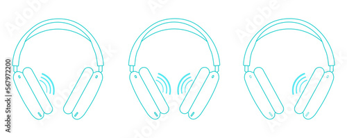 modern headphones, linear icons, noise canceling effect and echo effect in modern headphones mockup sound effects in headphones eps10