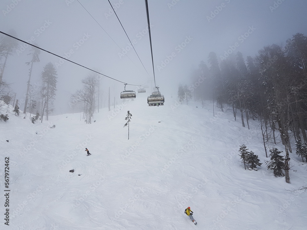 ski lift, recreation in the mountains skiing or snowboarding