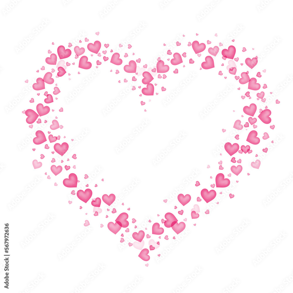 Love frame made of hearts, pink glitter color with no background. Valentine element