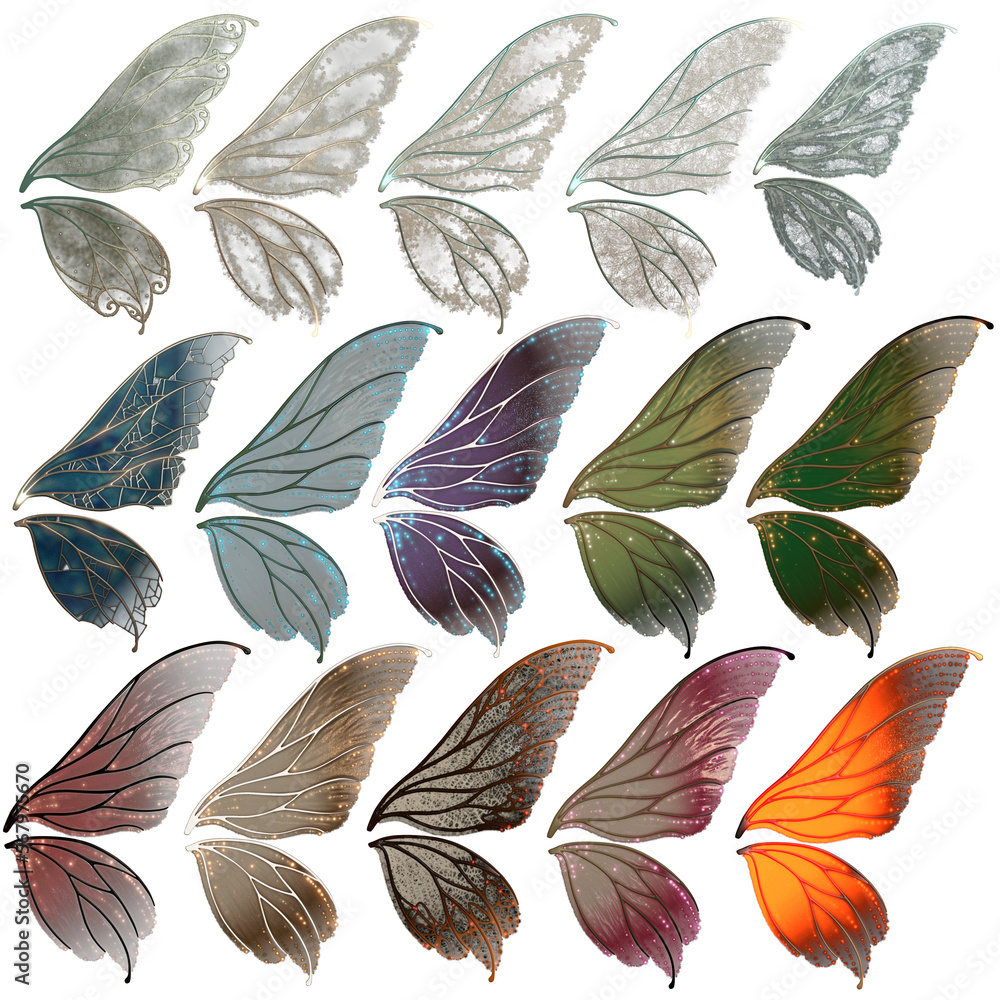 set of 3d render, fairy wings, magical creature, colors set of 3d render, fairy wings, magical creature, colors