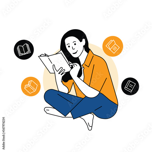 Reading Book Illustration trendy vector files