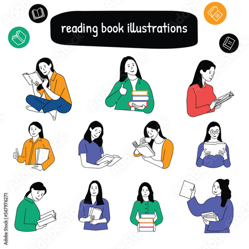 Reading Book Illustration trendy vector files