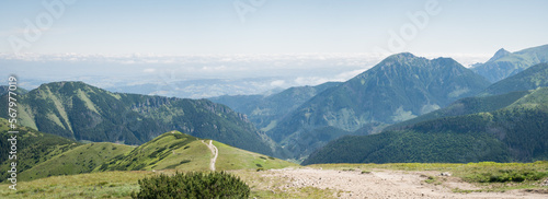 Nature alpine panorama with mountains, valley and low clouds, EU, Slovakia
